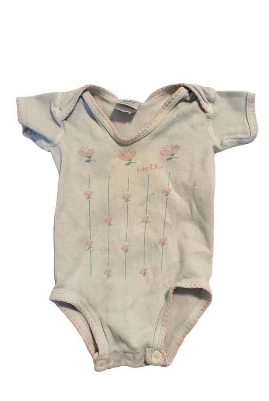 Vintage Baby Dior Infant Romper 6M Blue Pink Floral Luxury Designer Onesie